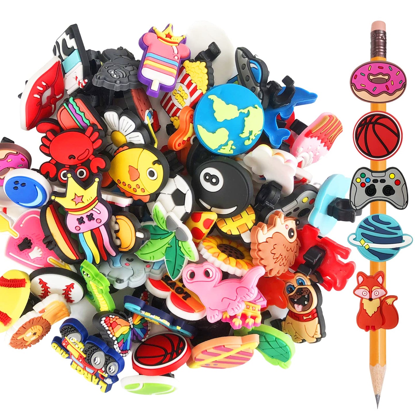 Zddaoole 60 Pcs Cute Pencil Toppers – Assorted Designs for School Prizes & Classroom Rewards
