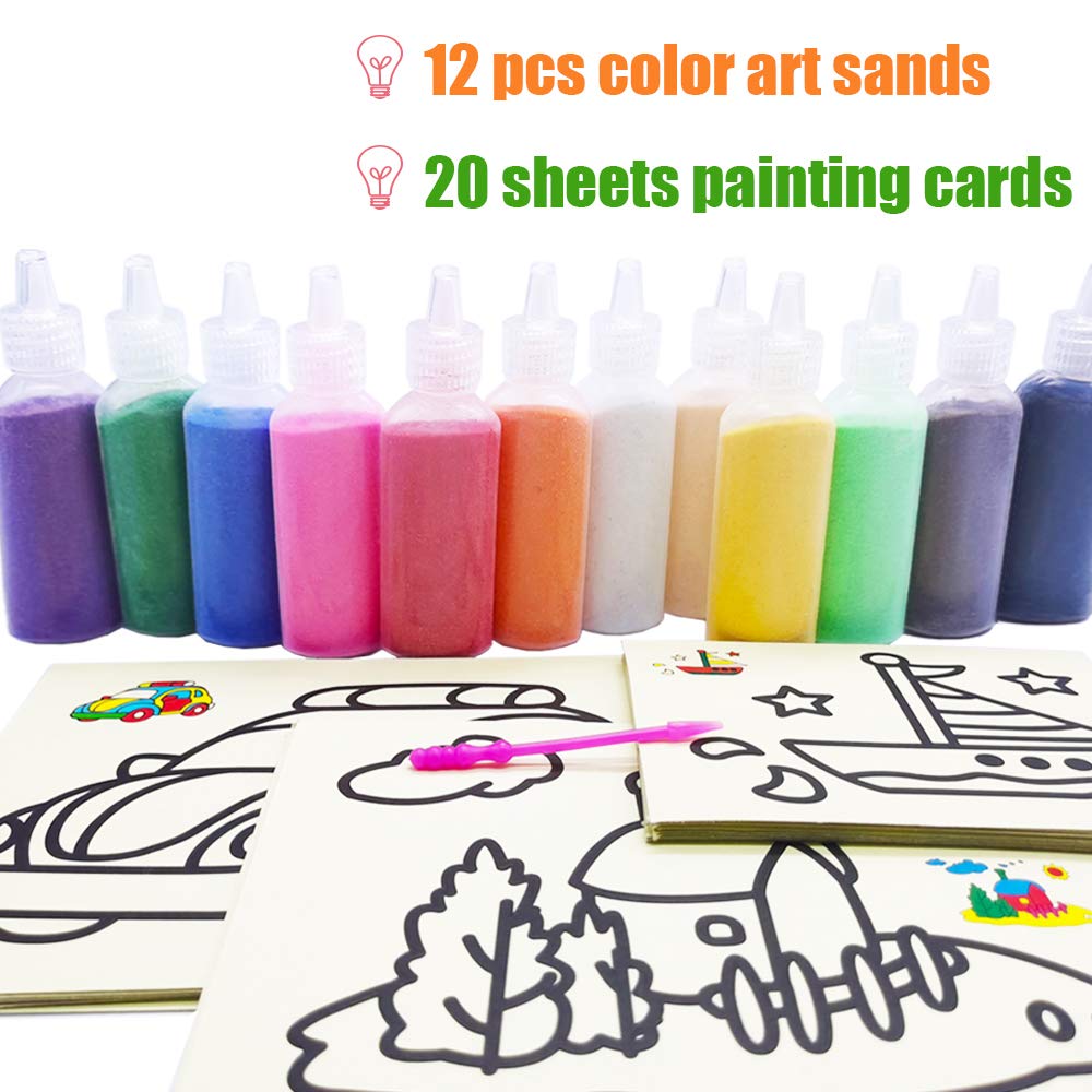 Zddaoole 32 PCS Art Sand Kit – 12 Colors & 20 Sand Art Cards | DIY Craft Set