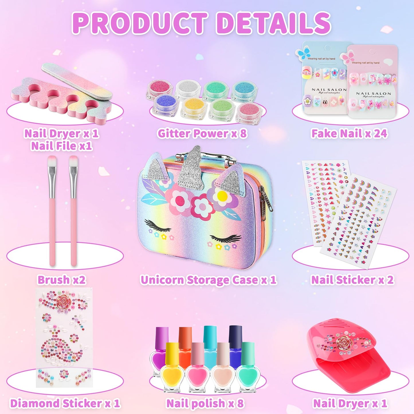 Zdolmy Kids Nail Polish Kit - Safe Peelable Polishes and Quick-Dry Salon Set
