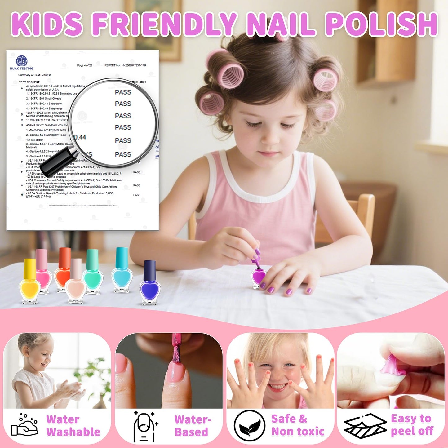 Zdolmy Kids Nail Polish Kit - Safe Peelable Polishes and Quick-Dry Salon Set