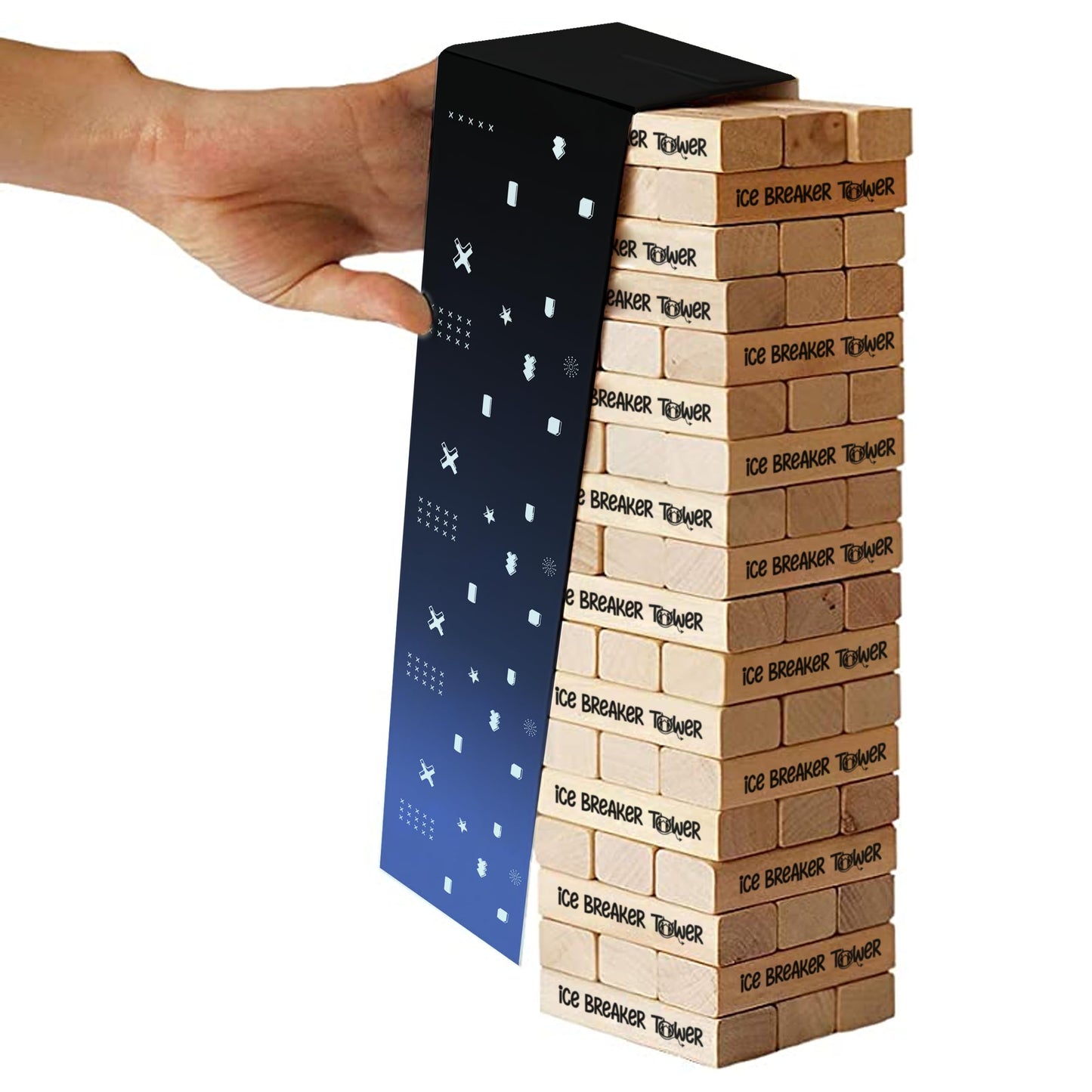 Ice Breaker Tower by Zealous Nutrition — Classic Hardwood Stacking Game (54 Prompts)