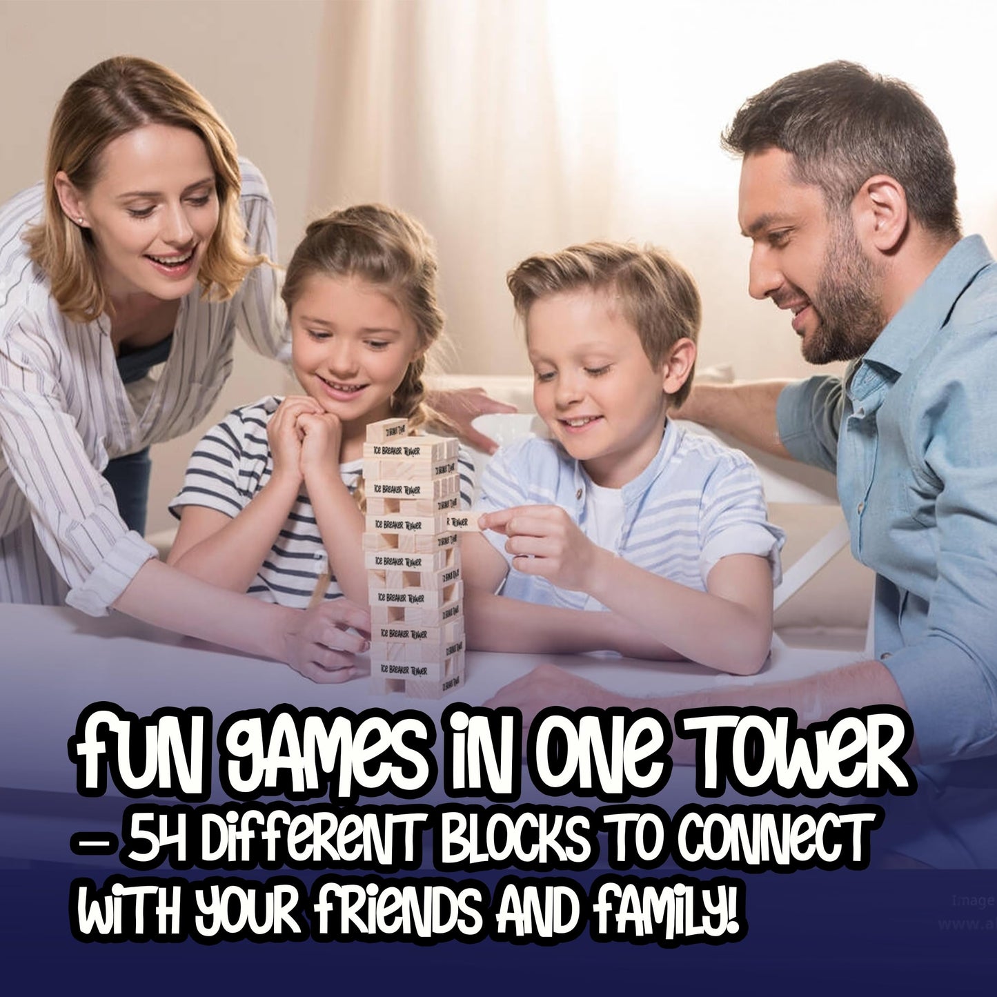 Ice Breaker Tower by Zealous Nutrition — Classic Hardwood Stacking Game (54 Prompts)