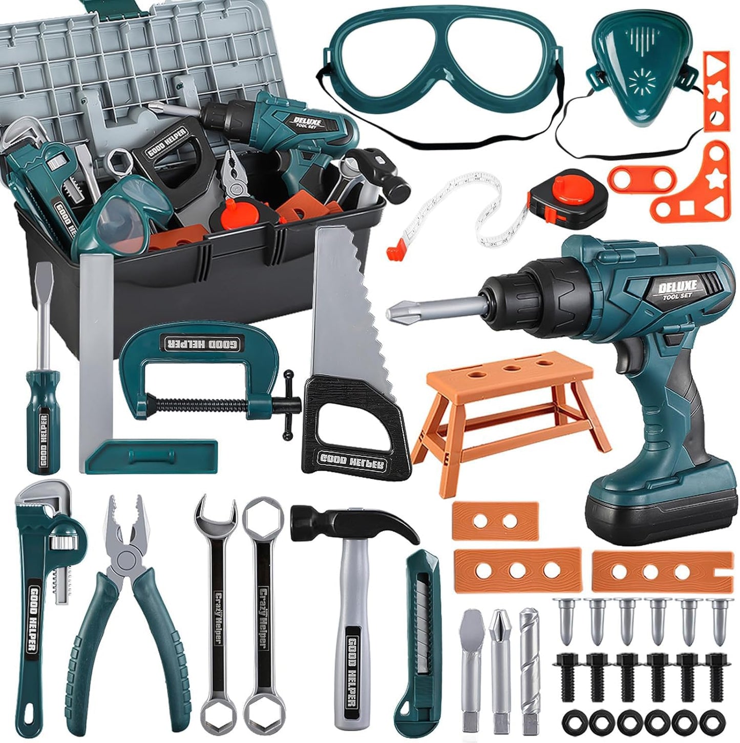 Zealous Toys Kids Tool Box – 48 PCS Pretend Play Tools Set for Ages 3-8 | Construction Play Kit