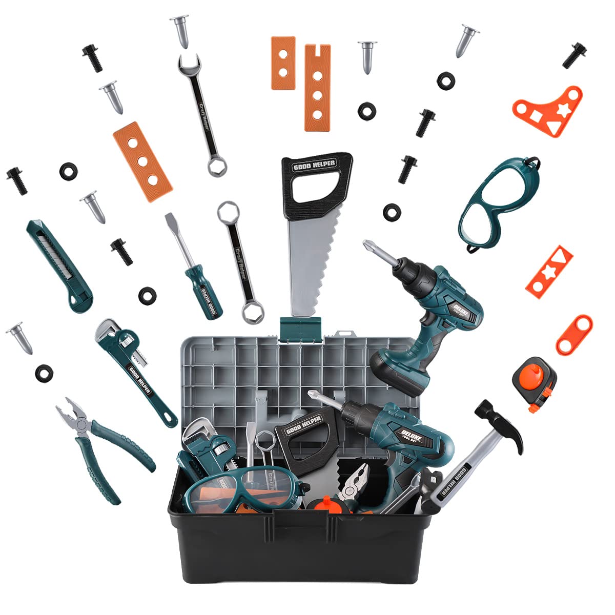 Zealous Toys Kids Tool Box – 48 PCS Pretend Play Tools Set for Ages 3-8 | Construction Play Kit