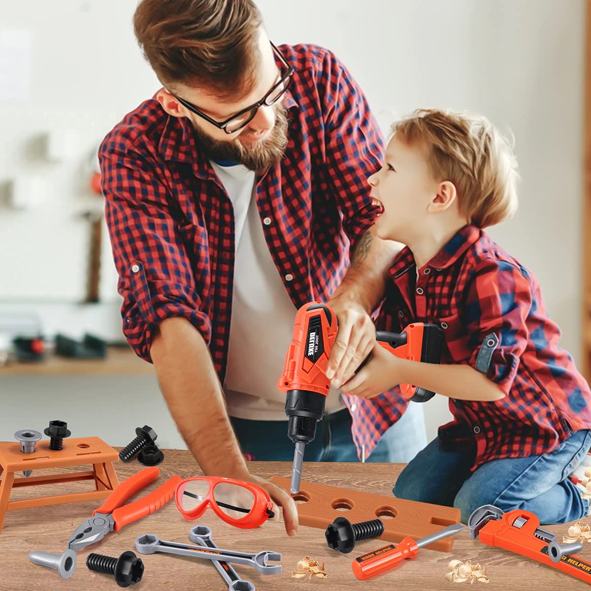 Zealous Toys Kids Tool Set - 48 pcs with Toolbox & Electric Drill (A-Orange)