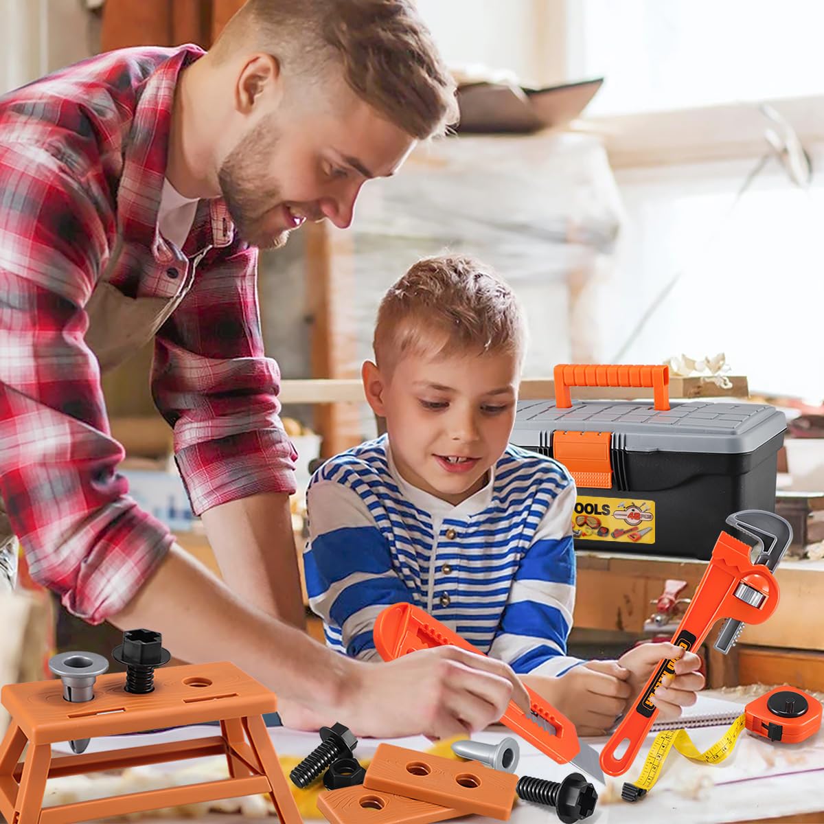 Zealous Toys Kids Tool Set - 48 pcs with Toolbox & Electric Drill (A-Orange)