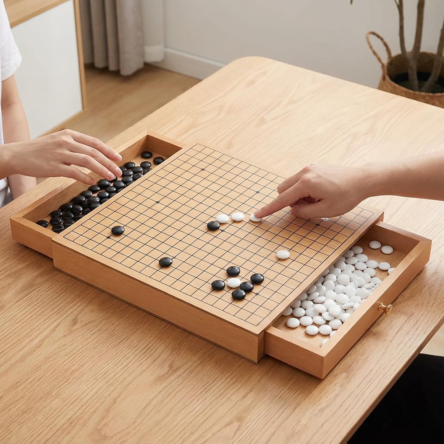 Zeamas Wooden Go Game Set – 11.8-Inch Goban with Drawers, 361 Stones, 19x19 Weiqi Board