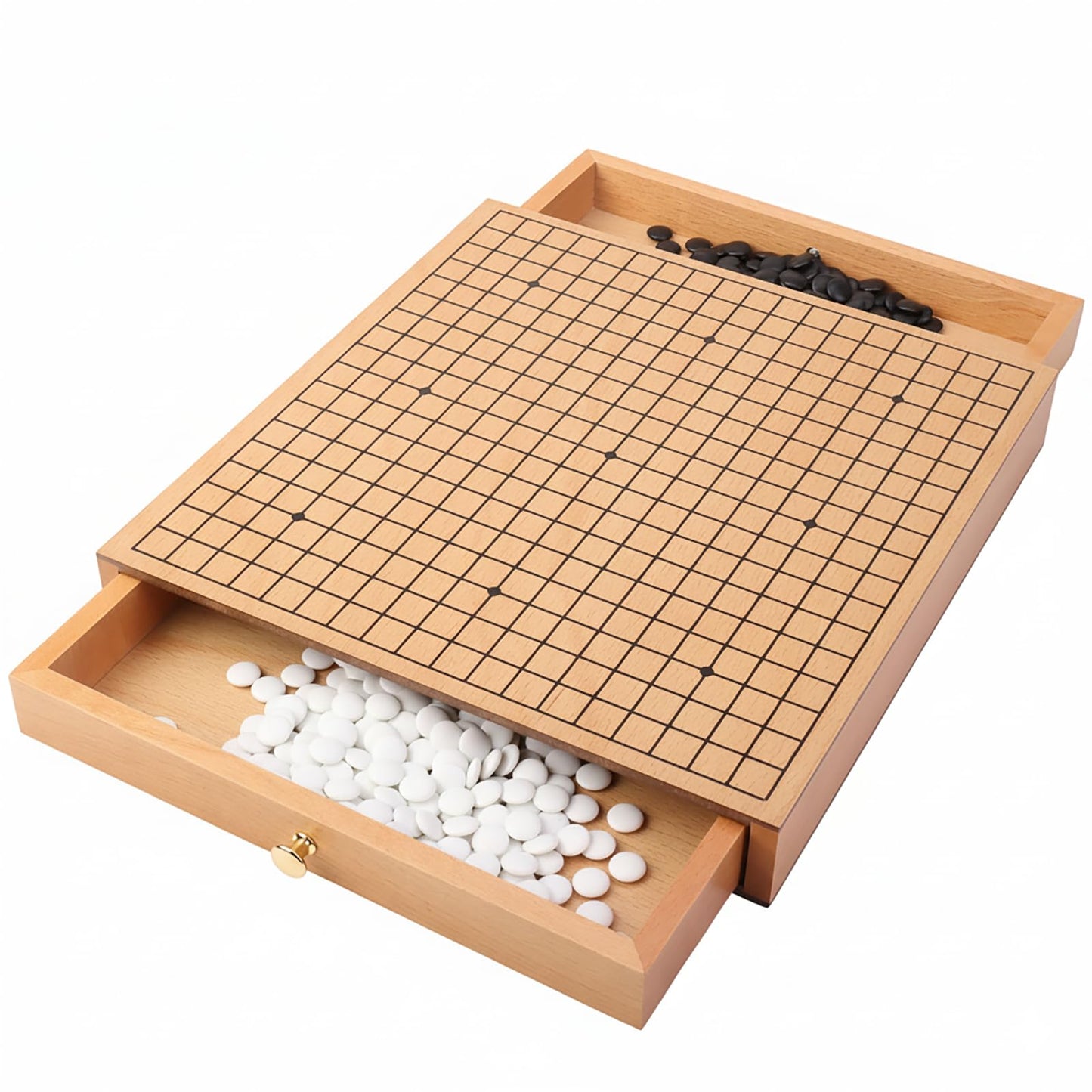 Zeamas Wooden Go Game Set – 11.8-Inch Goban with Drawers, 361 Stones, 19x19 Weiqi Board