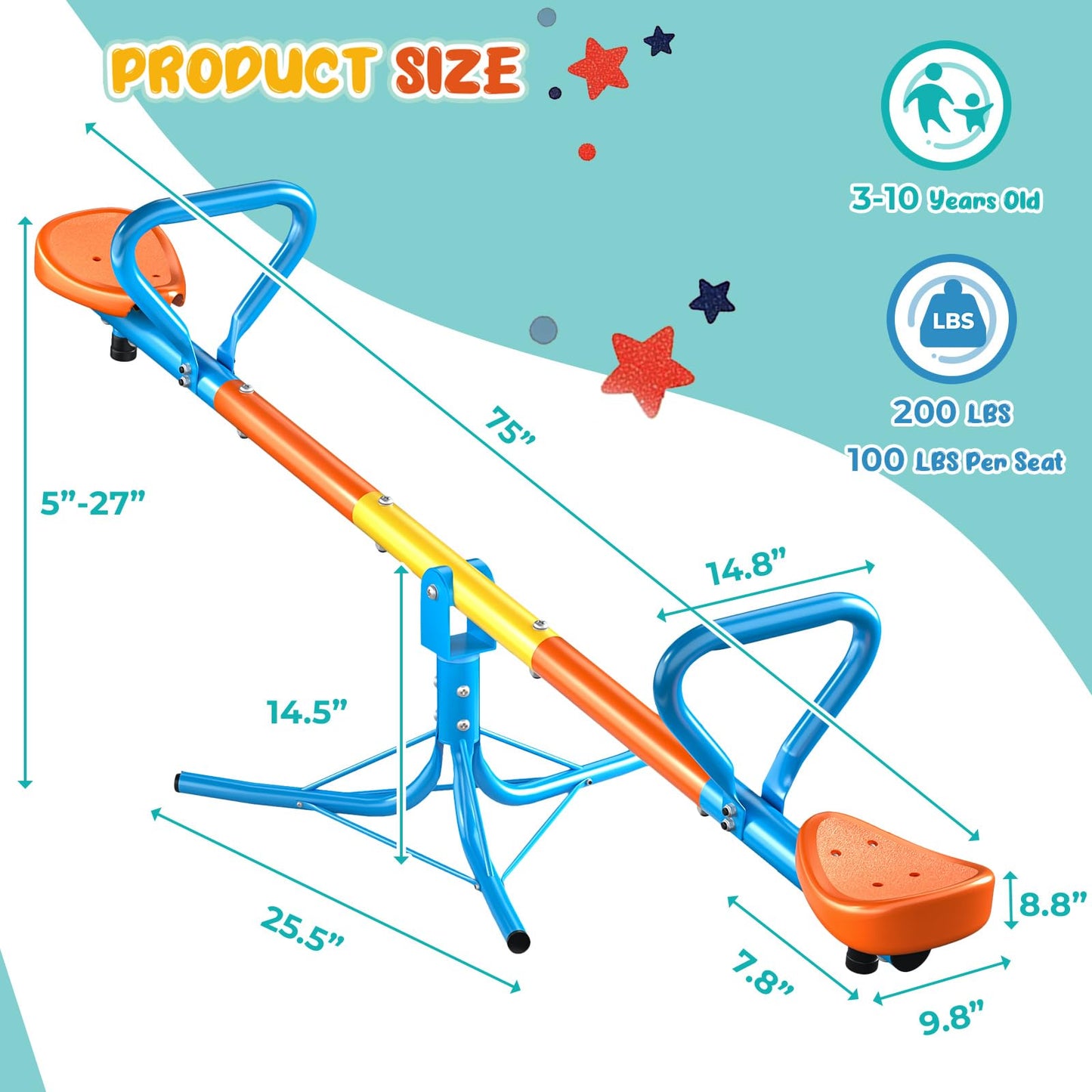 ZeathToits Seesaw - 360° Spin Teeter Totter for Kids 3-8 | Durable Outdoor Playground Toy