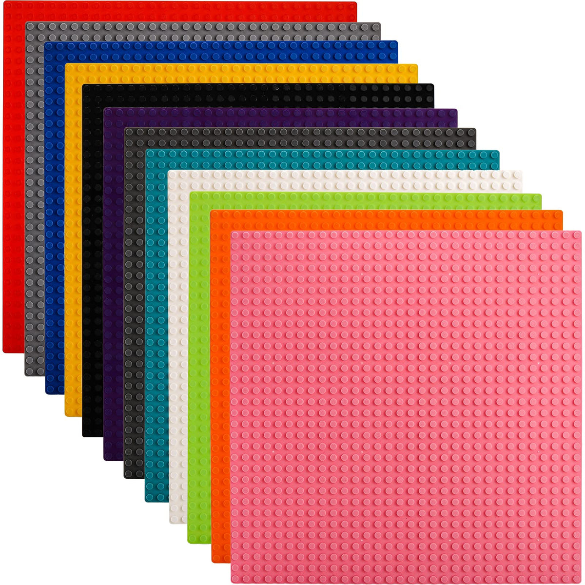 ZEAYEA 12-Pack Classic Baseplates — 12 Colors, 10x10 Inches, Stackable