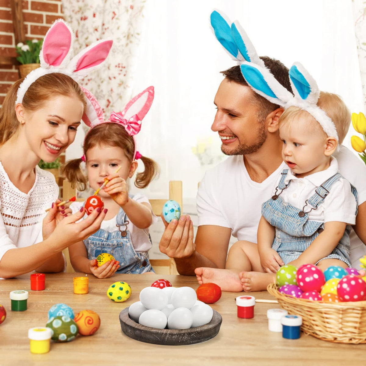 ZEAYEA 24-Piece Wooden Fake Eggs for Easter & DIY Crafts