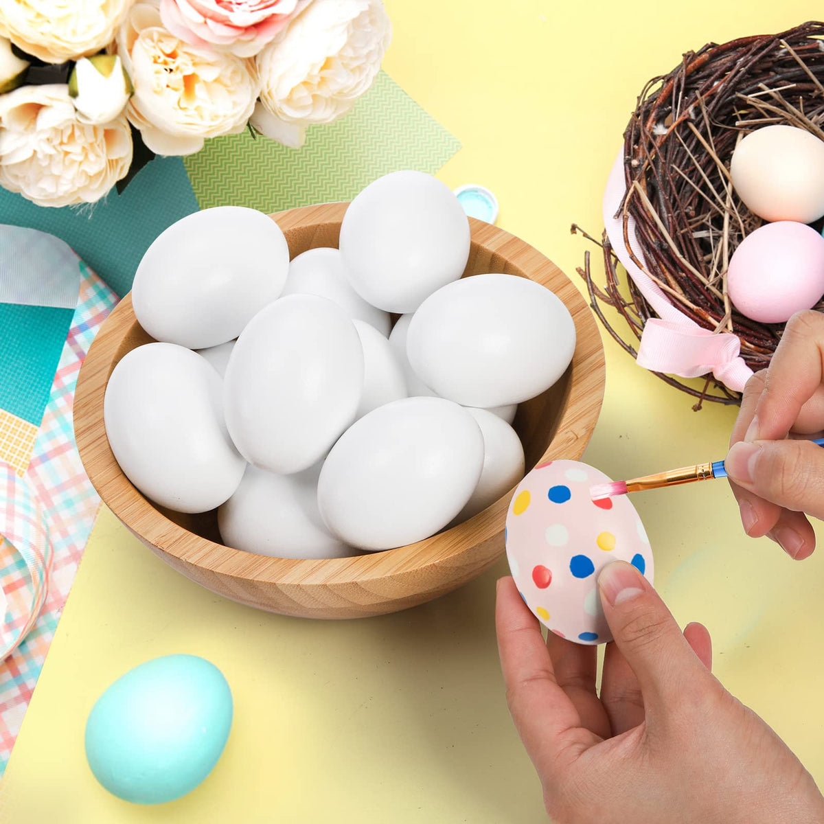 ZEAYEA 24-Piece Wooden Fake Eggs for Easter & DIY Crafts