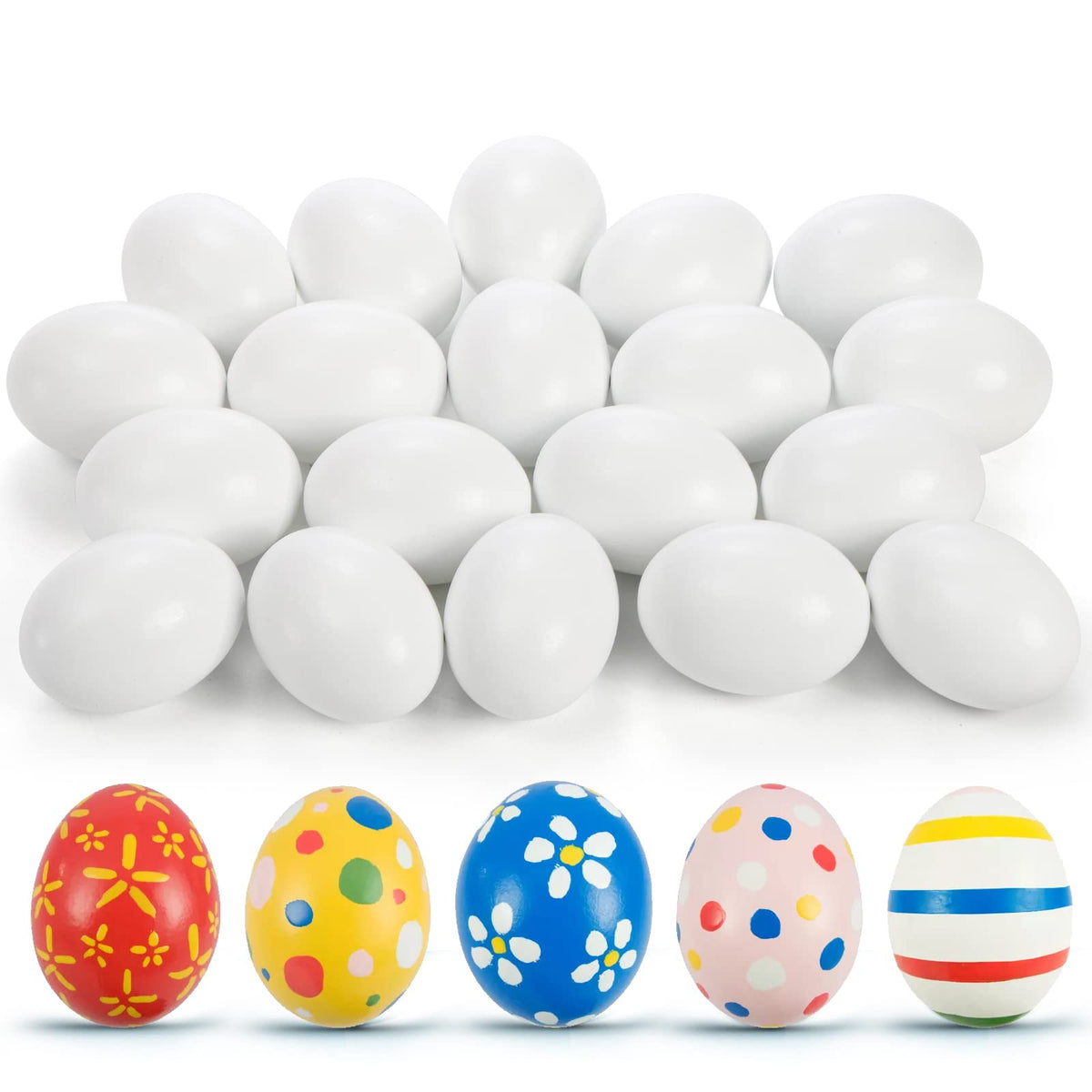 ZEAYEA 24-Piece Wooden Fake Eggs for Easter & DIY Crafts