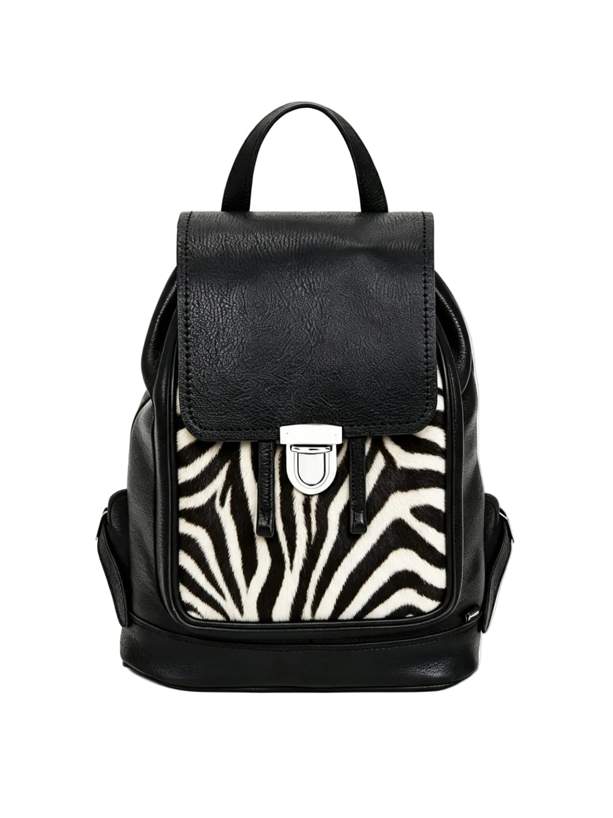 Soft Leather Backpack - Black & White Zebra Print