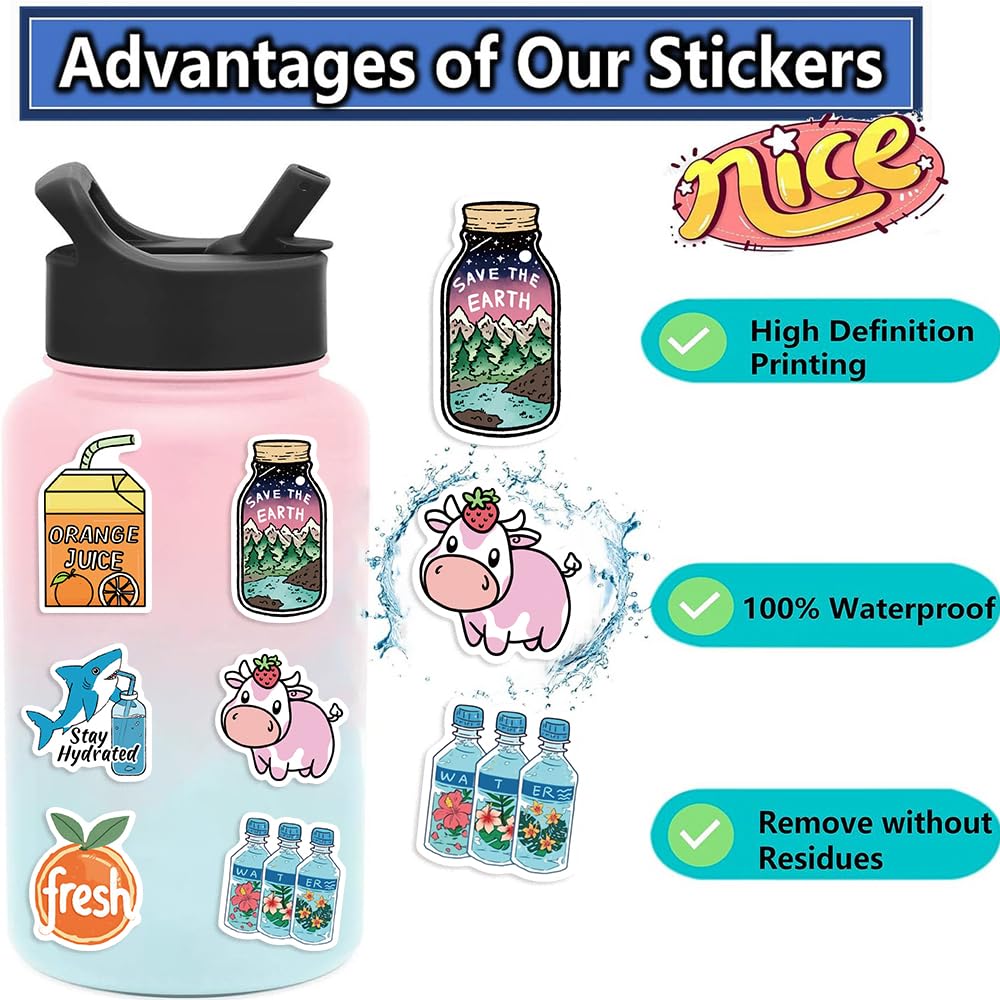 ZECANLIES 120Pcs Water Bottle Stickers – Waterproof Vinyl Decor Pack for Kids, Teens & Adults