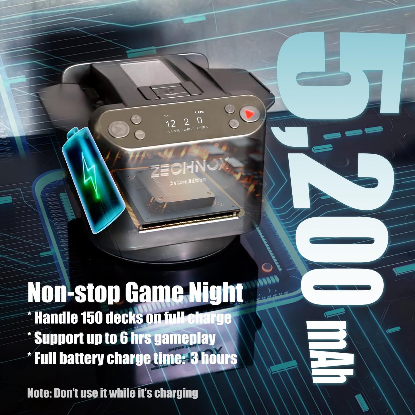 ZechnoX 2025 Smart 2-in-1 Card Shuffler & Dealer — 12-Player, 360° Rotation, Ultra Quiet, Rechargeable