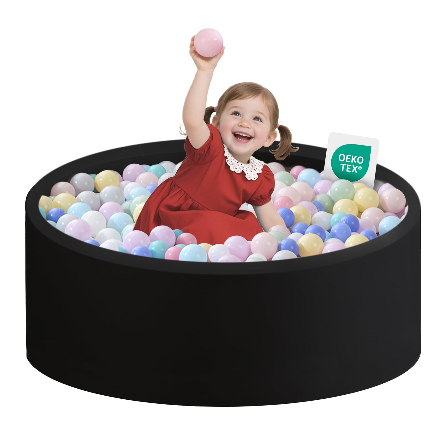 Zedachica Ball Pit for Toddlers - Black, Soft Memory Foam, Easy Clean, 35.43 x 11.81 Inches