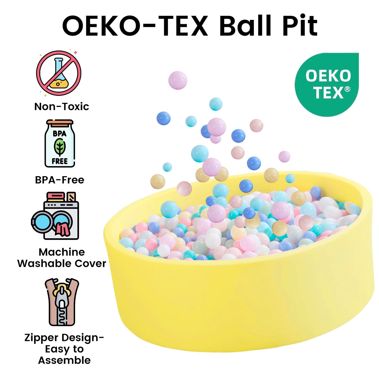 Zedachica Ball Pit for Toddlers - 47.24in x 15.75in Foam Ball Pit, Soft Safe Private Play Space (Yellow, No Balls Included)