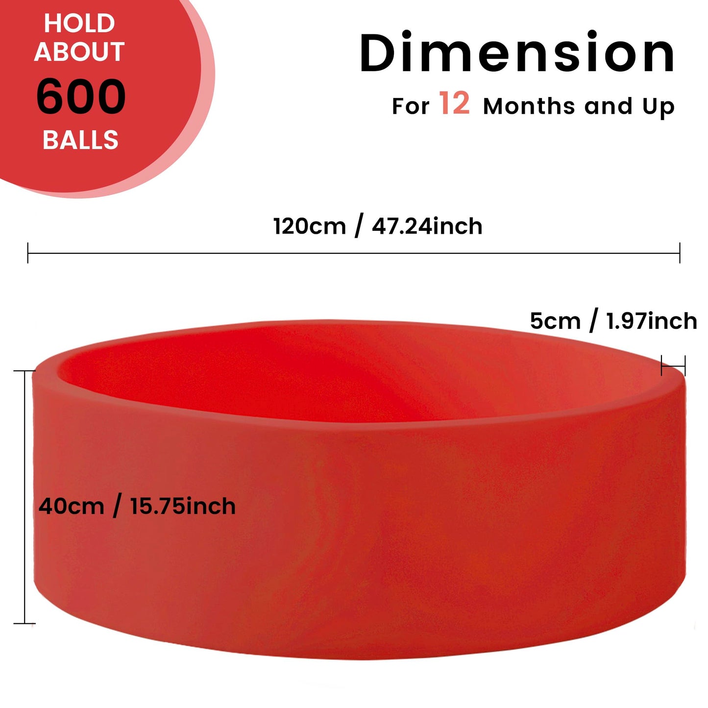 Zedachica Ball Pit for Toddlers – 47.24 in Diameter x 15.75 in Height, Soft Memory Foam Ball Pool (Red) No Balls Included