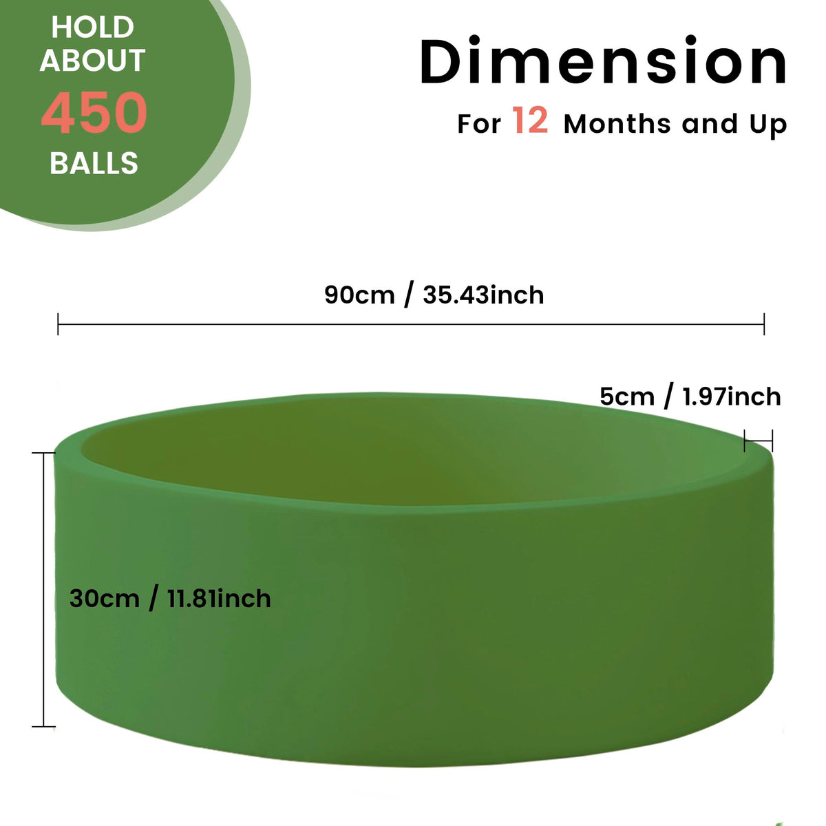 Zedachica Ball Pit for Toddlers – 35.43'' x 11.81'' Green Soft Memory Foam Play Pit (No Balls)