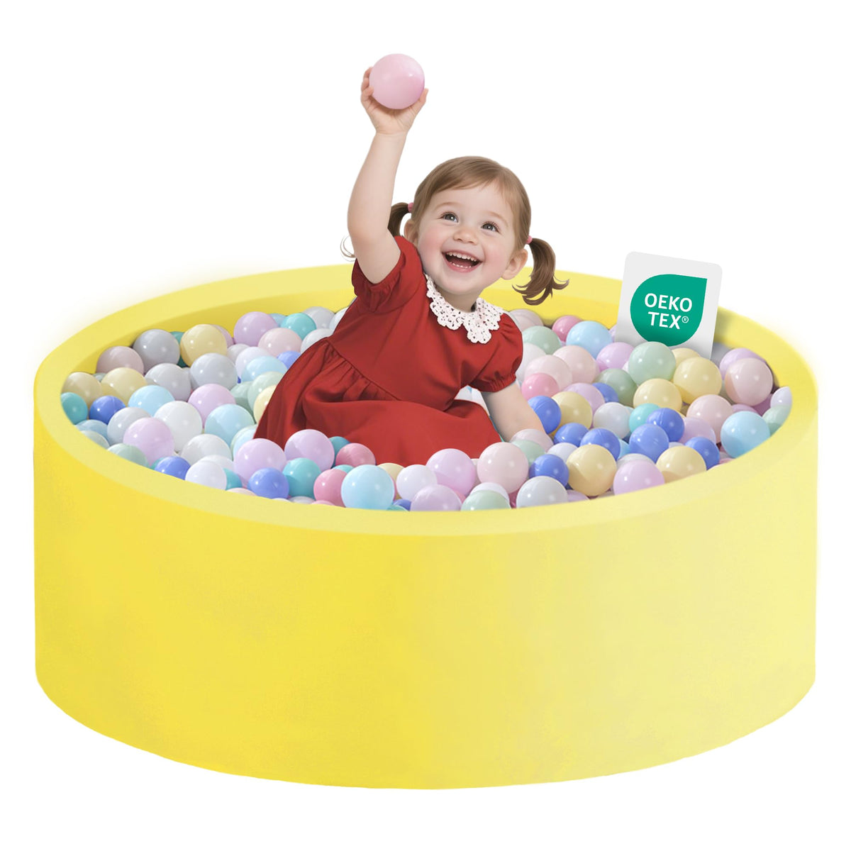 Zedachica Ball Pit for Toddlers 35.43'' Round – Soft Memory Foam, Yellow (No Balls Included)