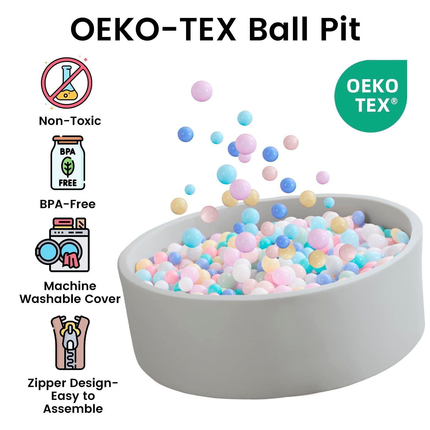 Zedachica Ball Pit for Toddlers 35.43 x 11.81 inches | Soft Memory Foam Round Ball Pit (Grey, NO BALLS)