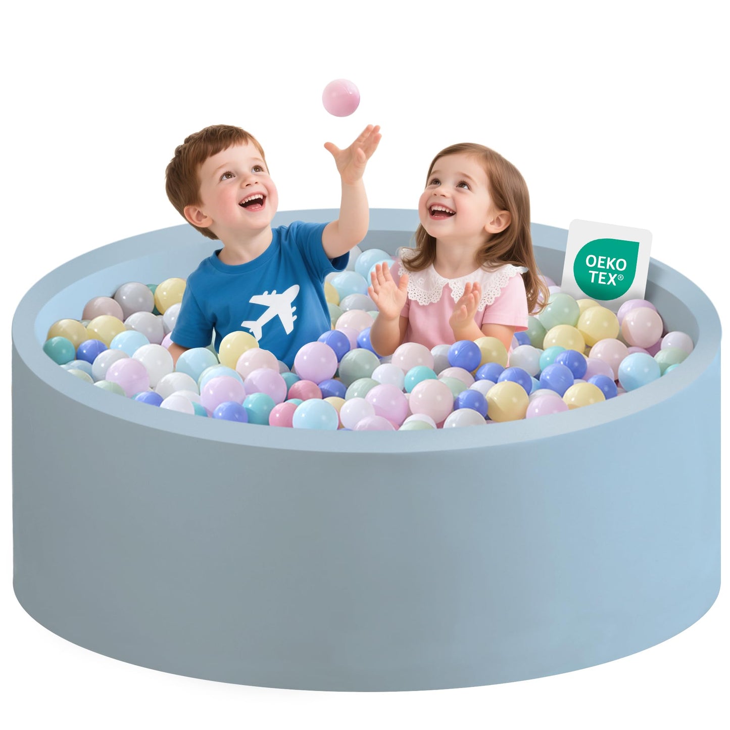 Zedachica Ball Pit for Toddlers – Soft Foam, 47.24 x 15.75 in, Light Blue