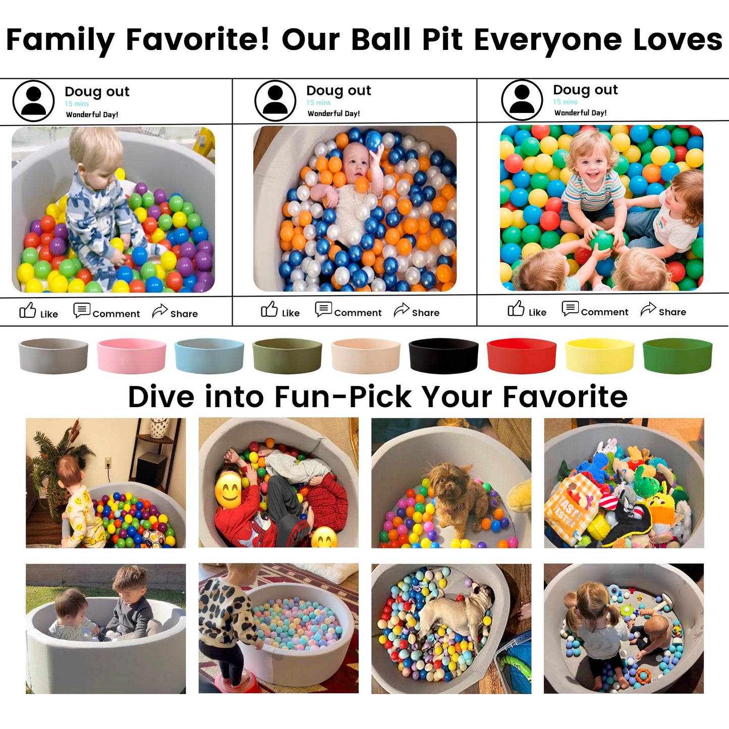 Zedachica Ball Pit for Toddlers 35.43 x 11.81 inches | Soft Memory Foam Round Ball Pit (Grey, NO BALLS)