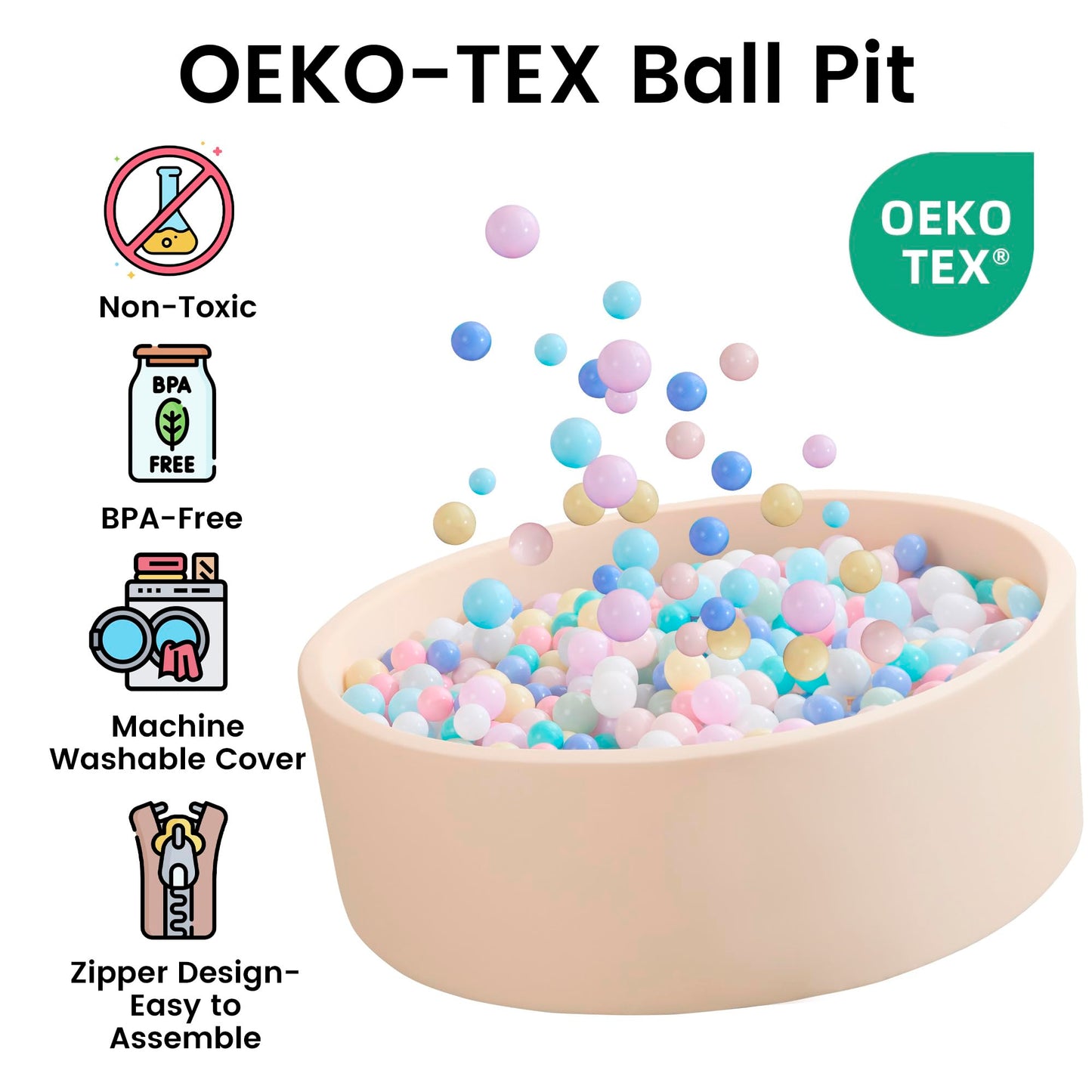 Zedachica Ball Pit for Toddlers | 47.24-inch x 15.75-inch Soft Foam Play Space (Beige, Balls Not Included)