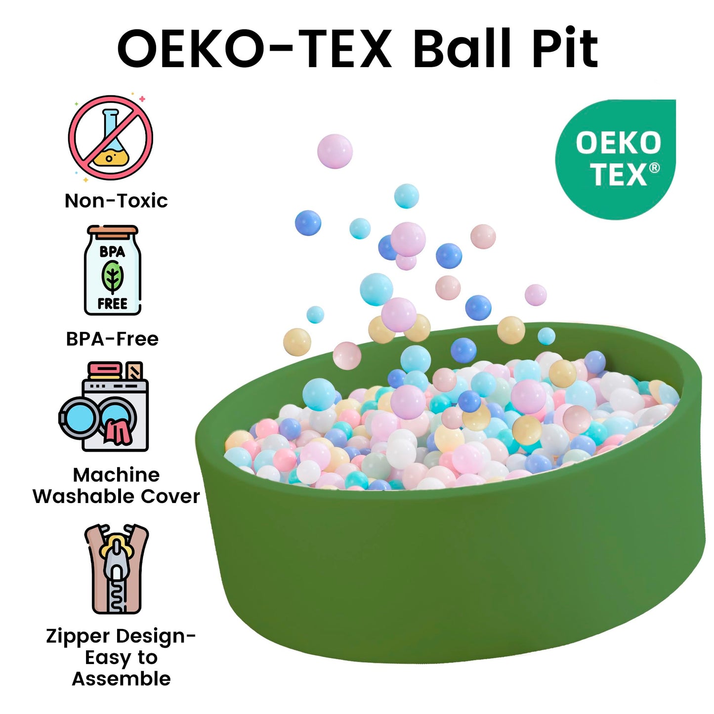 Zedachica Ball Pit for Toddlers – 47.24'' x 15.75'' Foam Ball Pit, Green (No Balls Included)