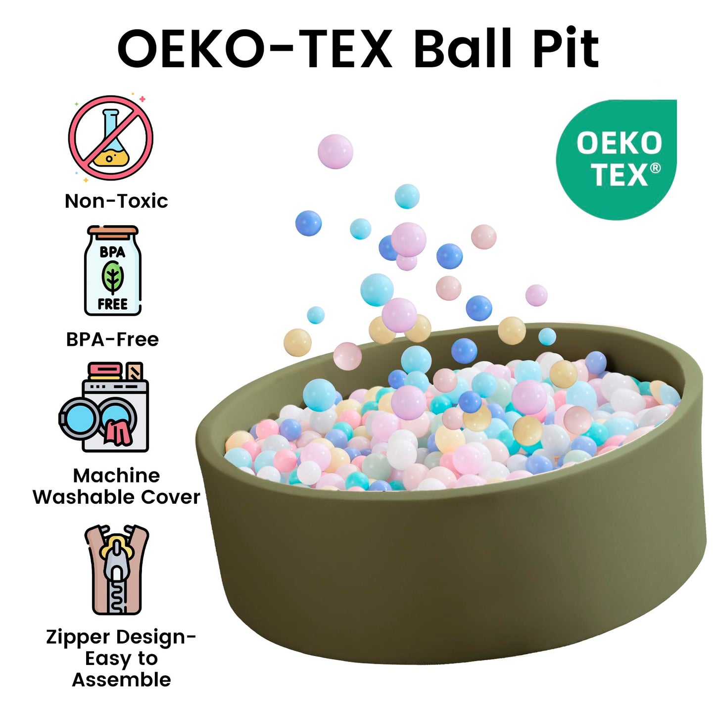 Zedachica Ball Pit for Toddlers — Soft Memory Foam Round Pit in Sage Green (NO Balls) 35.43 in x 11.81 in