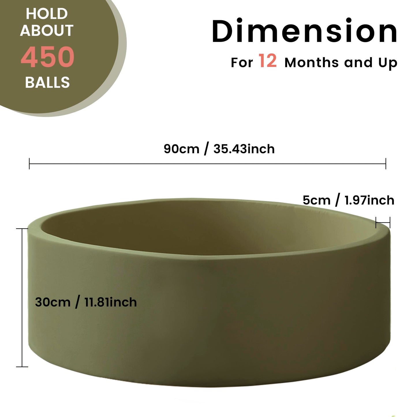 Zedachica Ball Pit for Toddlers — Soft Memory Foam Round Pit in Sage Green (NO Balls) 35.43 in x 11.81 in