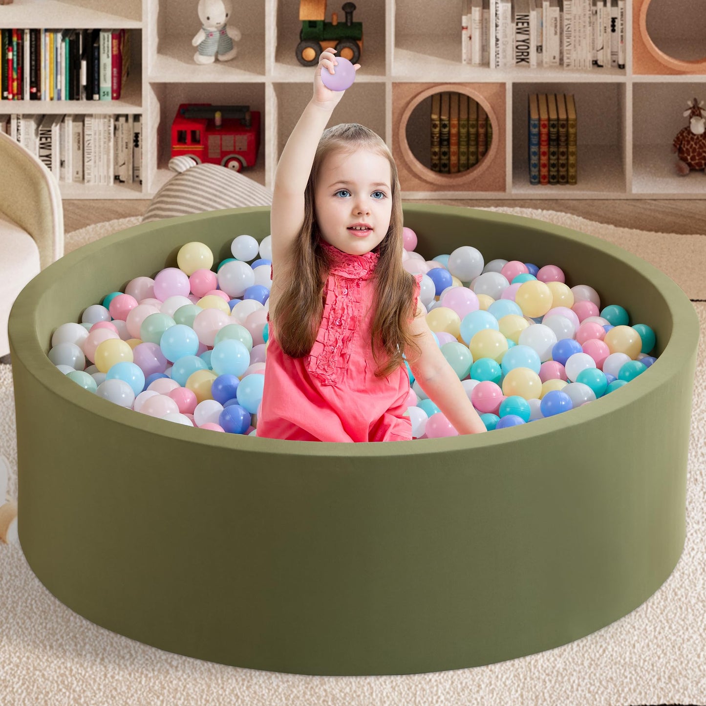 Zedachica Ball Pit for Toddlers — Soft Memory Foam Round Pit in Sage Green (NO Balls) 35.43 in x 11.81 in