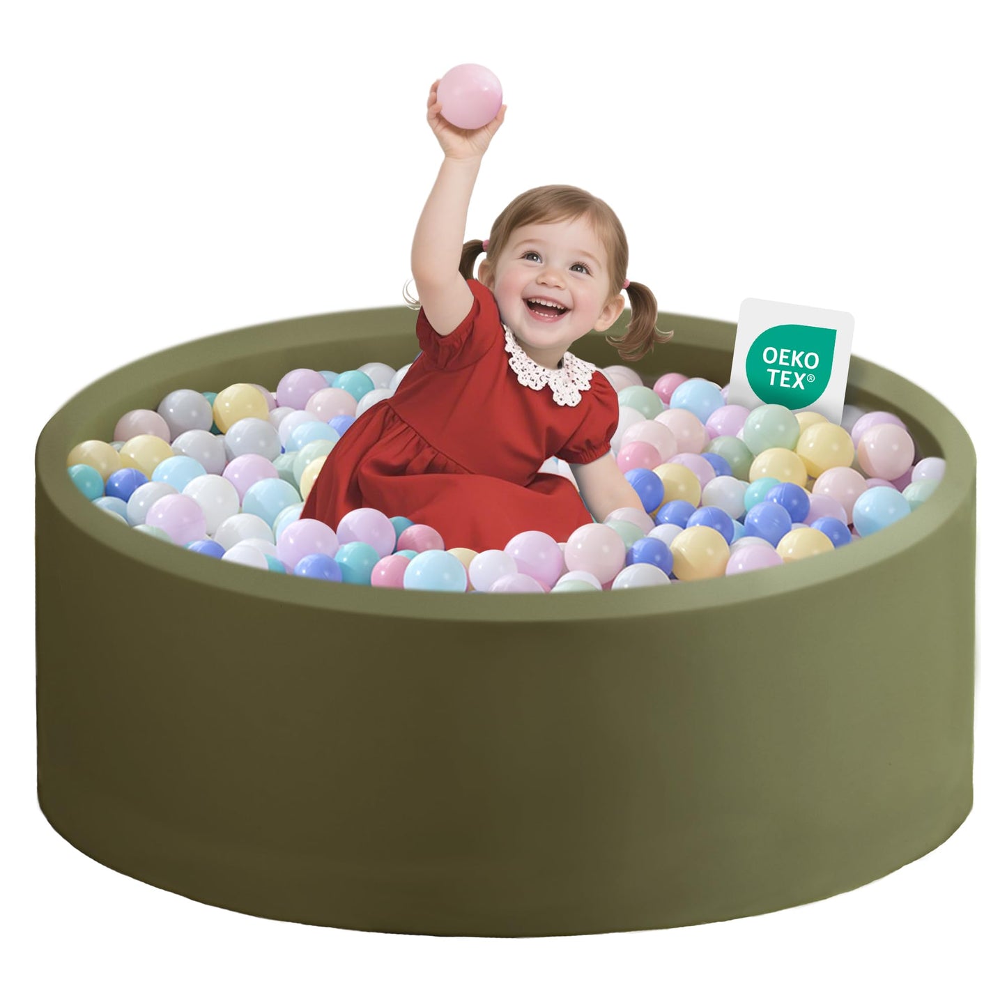 Zedachica Ball Pit for Toddlers — Soft Memory Foam Round Pit in Sage Green (NO Balls) 35.43 in x 11.81 in