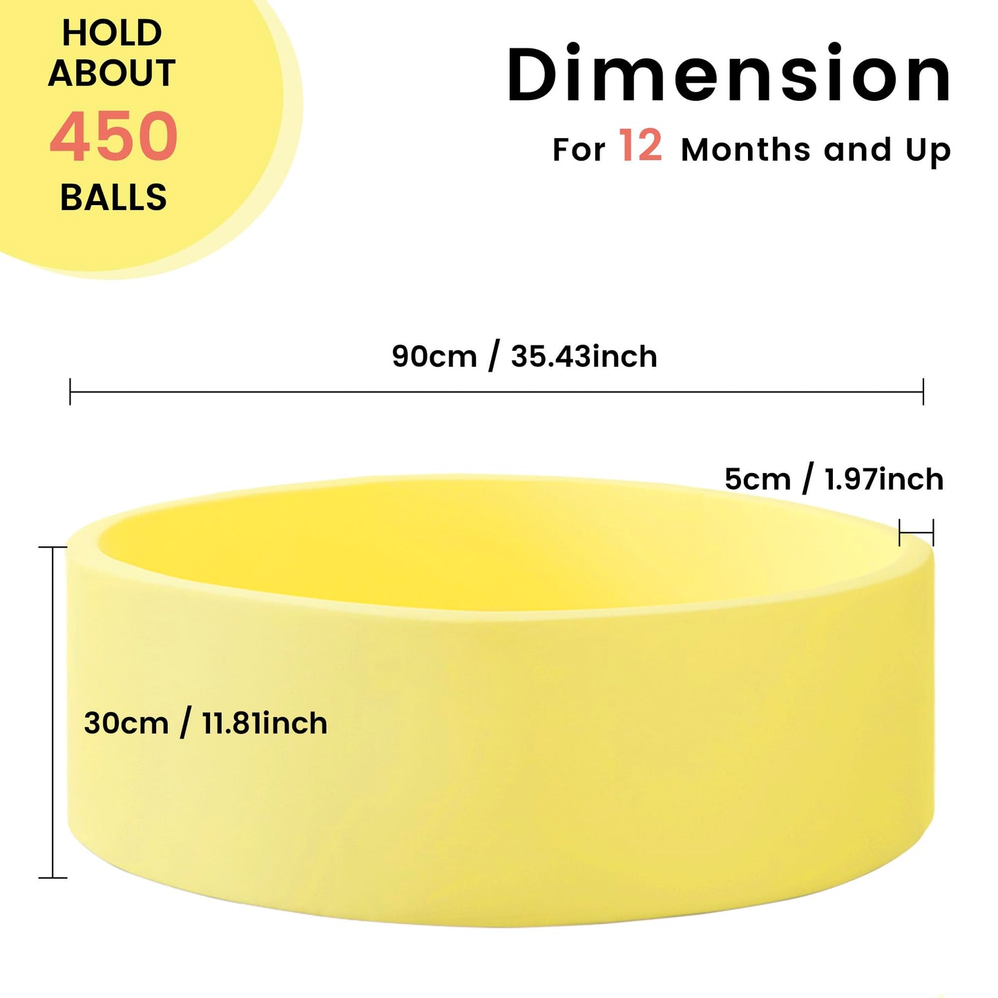 Zedachica Ball Pit for Toddlers 35.43'' Round – Soft Memory Foam, Yellow (No Balls Included)