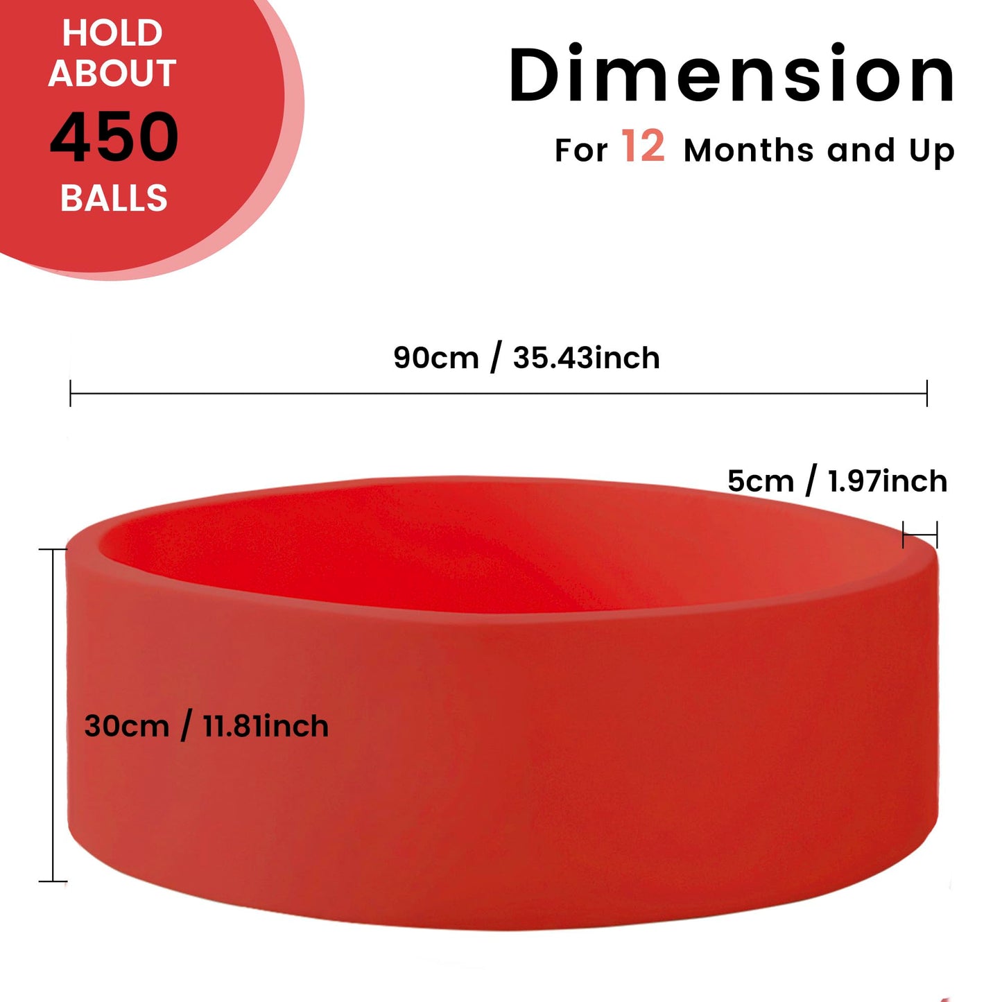 Zedachica Ball Pit for Toddlers — Soft Memory Foam Round Pool, Red (No Balls), 35.4'' x 11.8''
