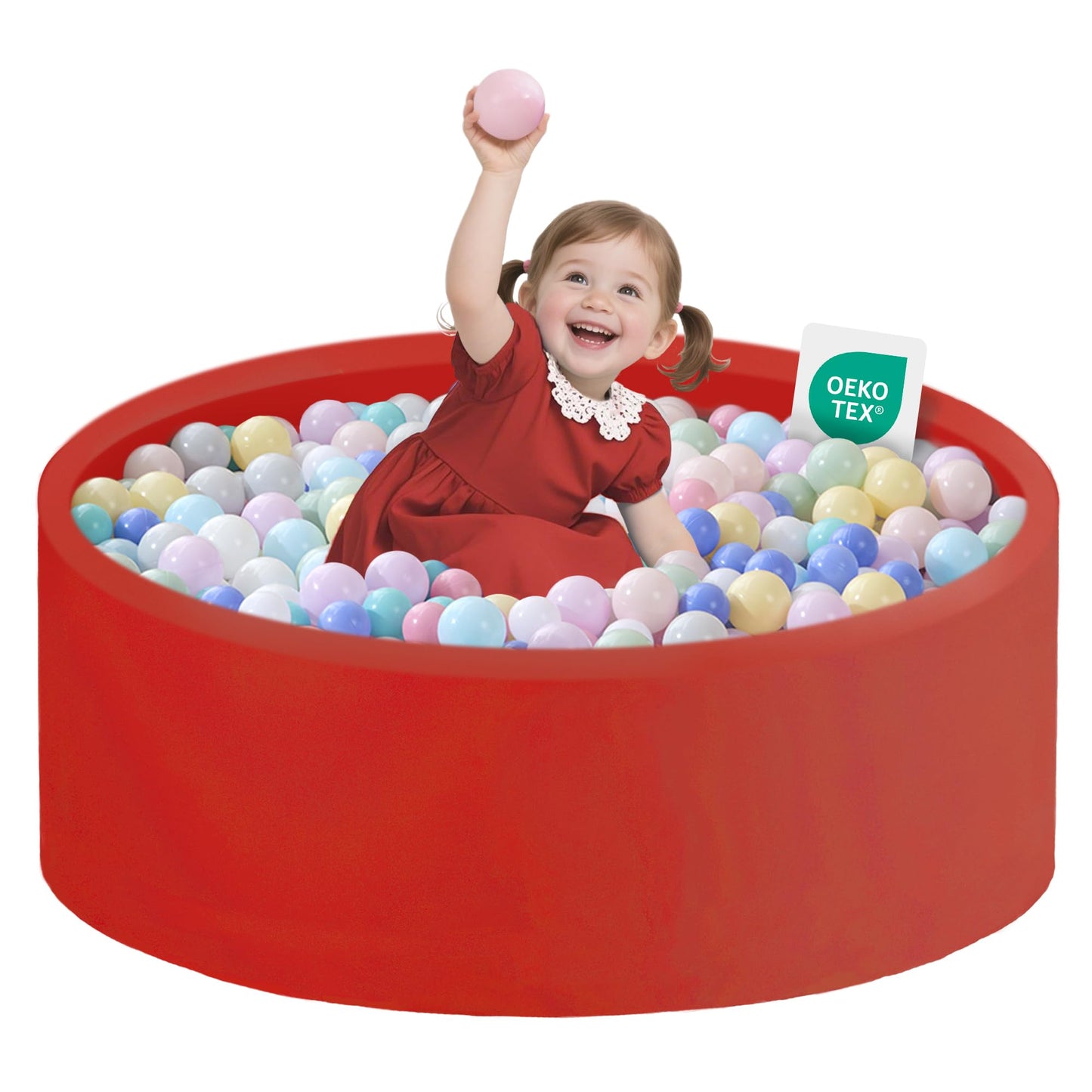 Zedachica Ball Pit for Toddlers — Soft Memory Foam Round Pool, Red (No Balls), 35.4'' x 11.8''