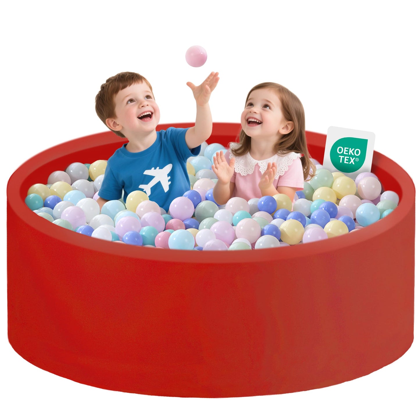 Zedachica Ball Pit for Toddlers – 47.24 in Diameter x 15.75 in Height, Soft Memory Foam Ball Pool (Red) No Balls Included
