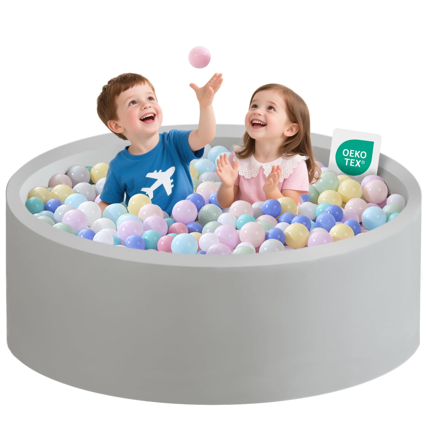 Zedachica Ball Pit for Toddlers – Soft Foam Play Pit 47.24 x 15.75 in (Grey)