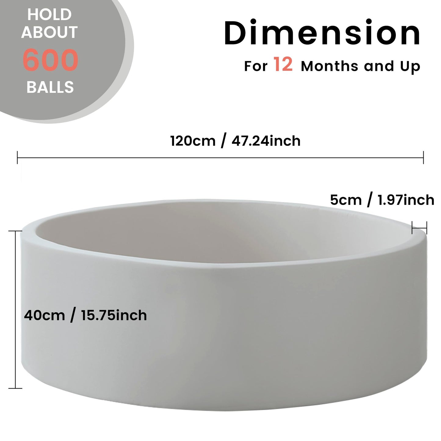 Zedachica Ball Pit for Toddlers – Soft Foam Play Pit 47.24 x 15.75 in (Grey)