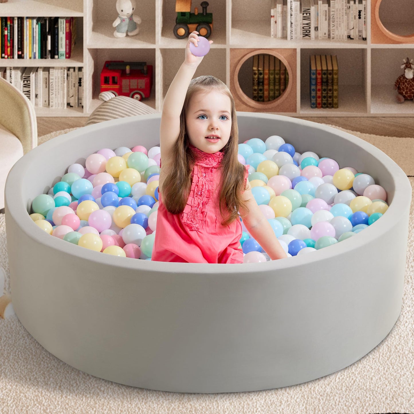 Zedachica Ball Pit for Toddlers – Soft Foam Play Pit 47.24 x 15.75 in (Grey)