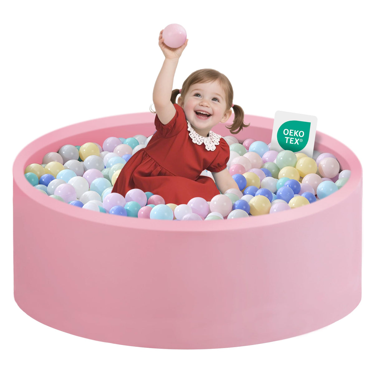 Zedachica Ball Pit for Toddlers — 35.43''x11.81'' Round, Soft Memory Foam, Pink (NO Balls)