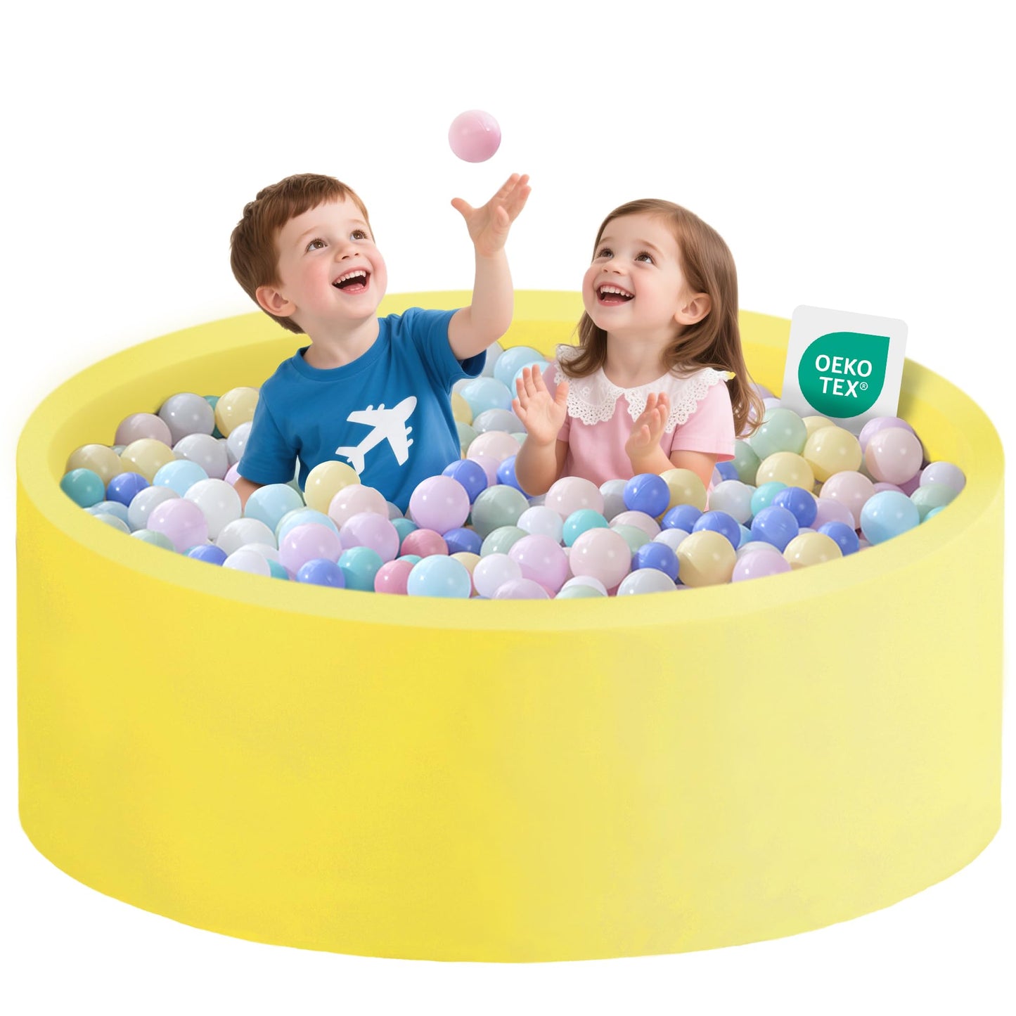Zedachica Ball Pit for Toddlers - 47.24in x 15.75in Foam Ball Pit, Soft Safe Private Play Space (Yellow, No Balls Included)