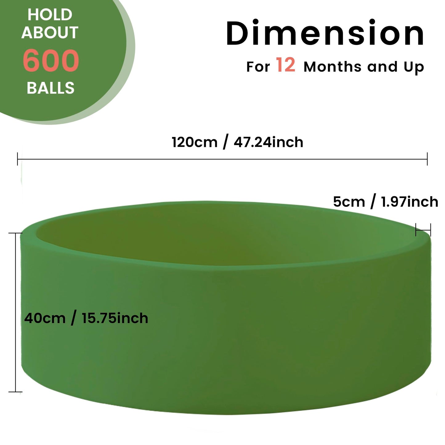 Zedachica Ball Pit for Toddlers – 47.24'' x 15.75'' Foam Ball Pit, Green (No Balls Included)