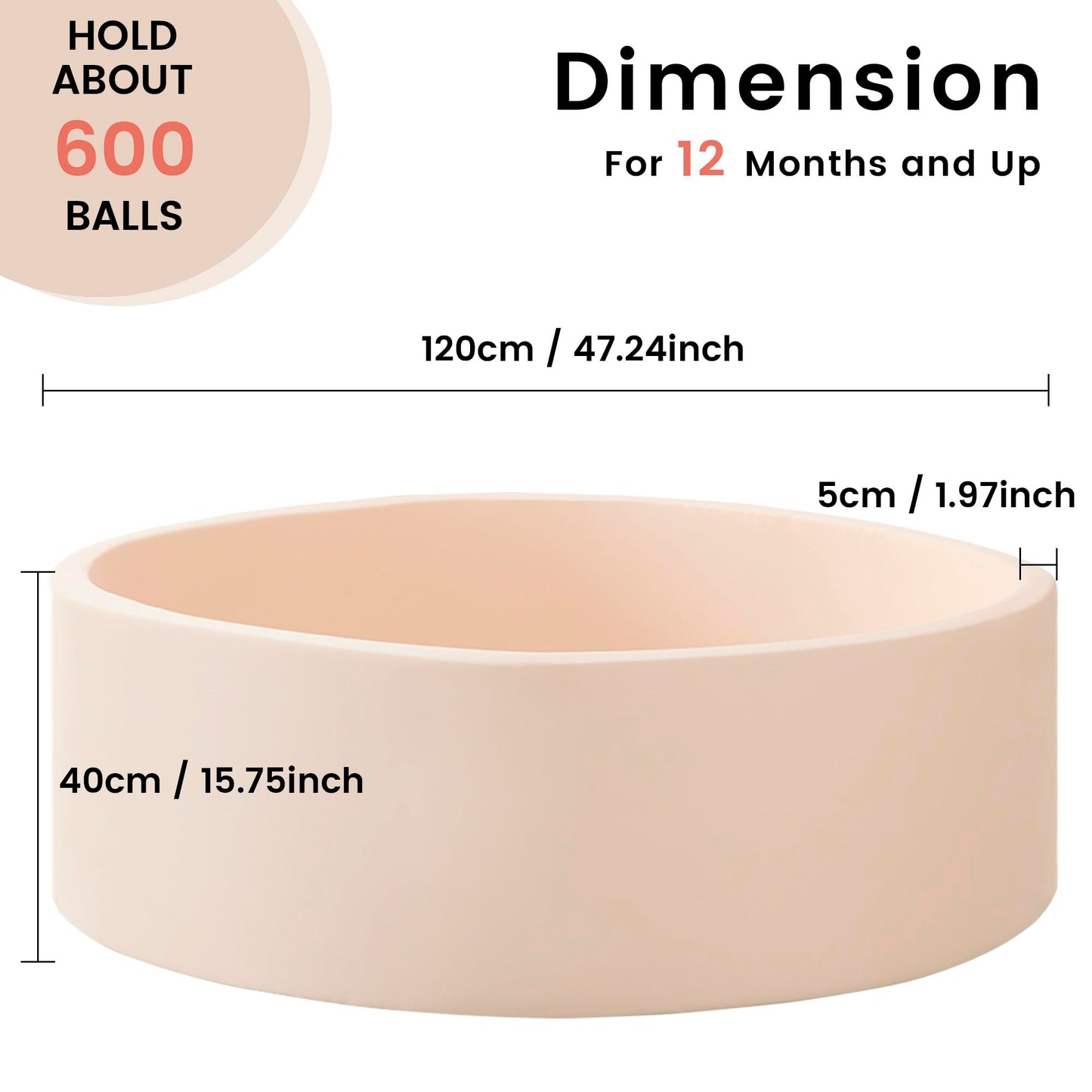 Zedachica Ball Pit for Toddlers | 47.24-inch x 15.75-inch Soft Foam Play Space (Beige, Balls Not Included)