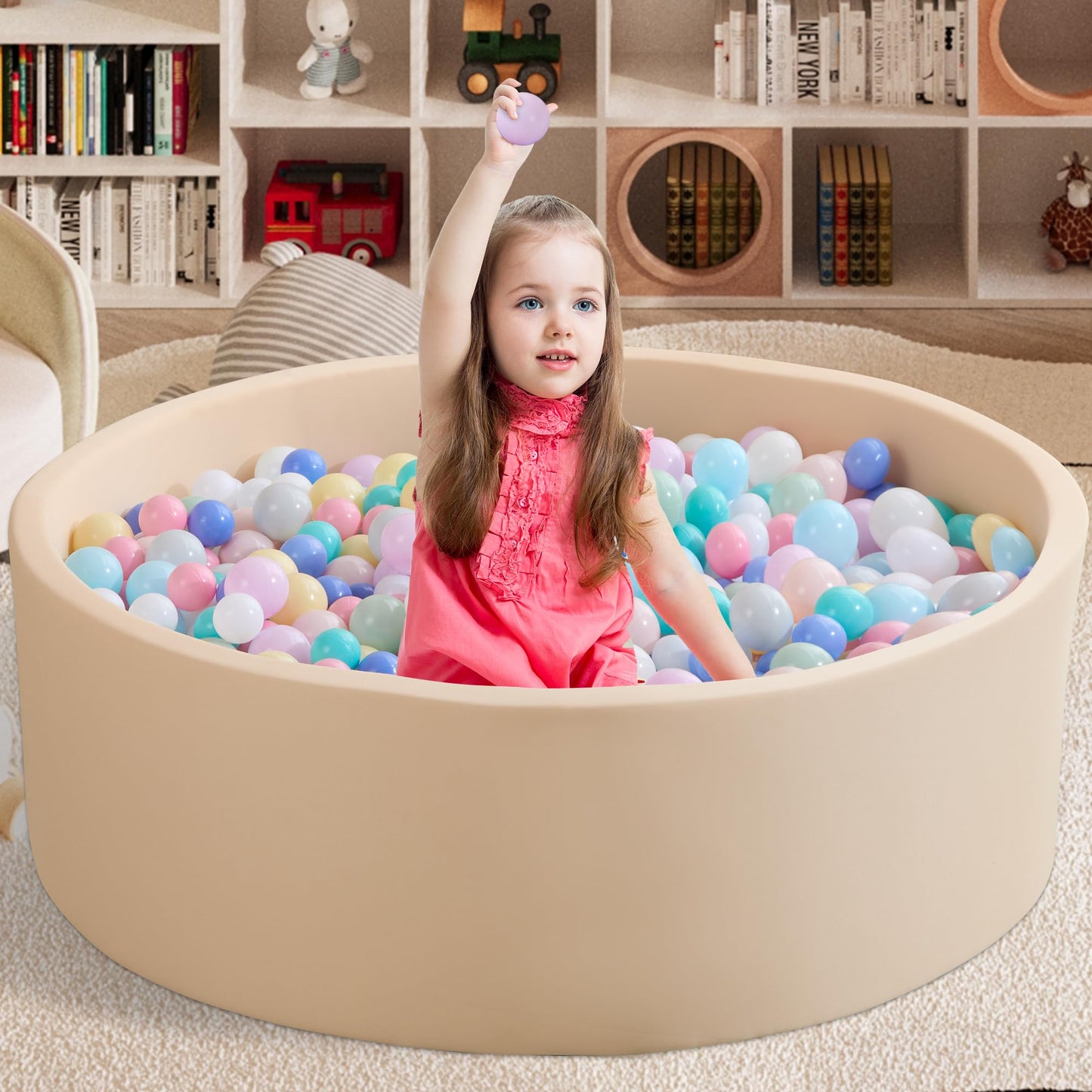 Zedachica Ball Pit for Toddlers | 47.24-inch x 15.75-inch Soft Foam Play Space (Beige, Balls Not Included)