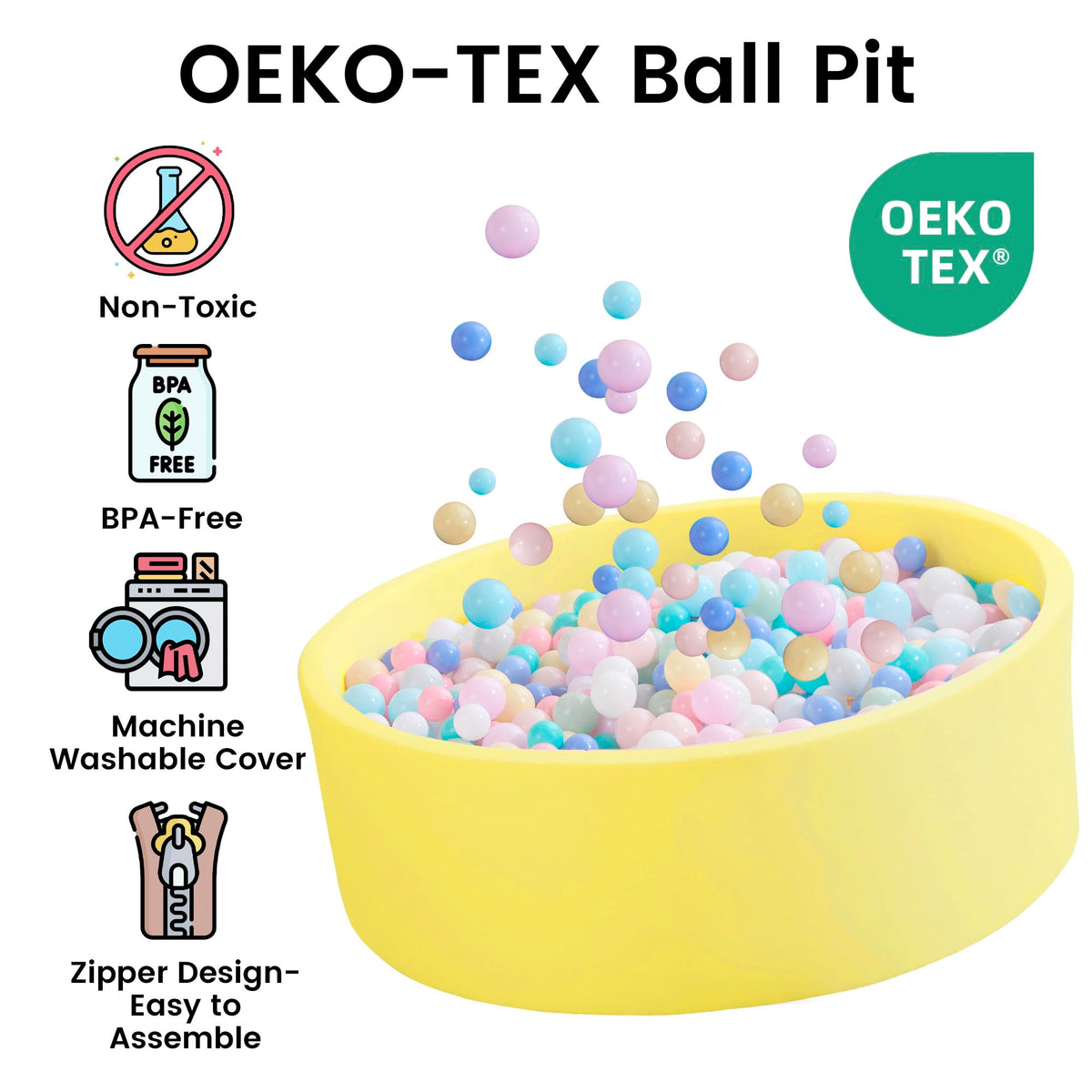 Zedachica Ball Pit for Toddlers 35.43'' Round – Soft Memory Foam, Yellow (No Balls Included)