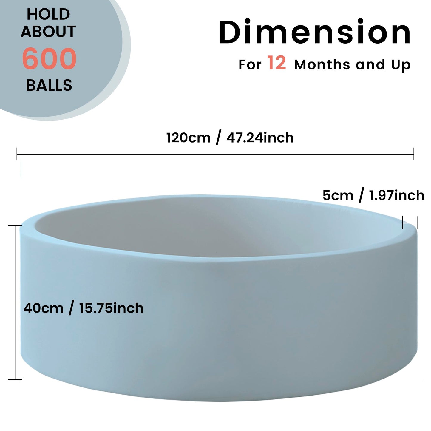 Zedachica Ball Pit for Toddlers – Soft Foam, 47.24 x 15.75 in, Light Blue