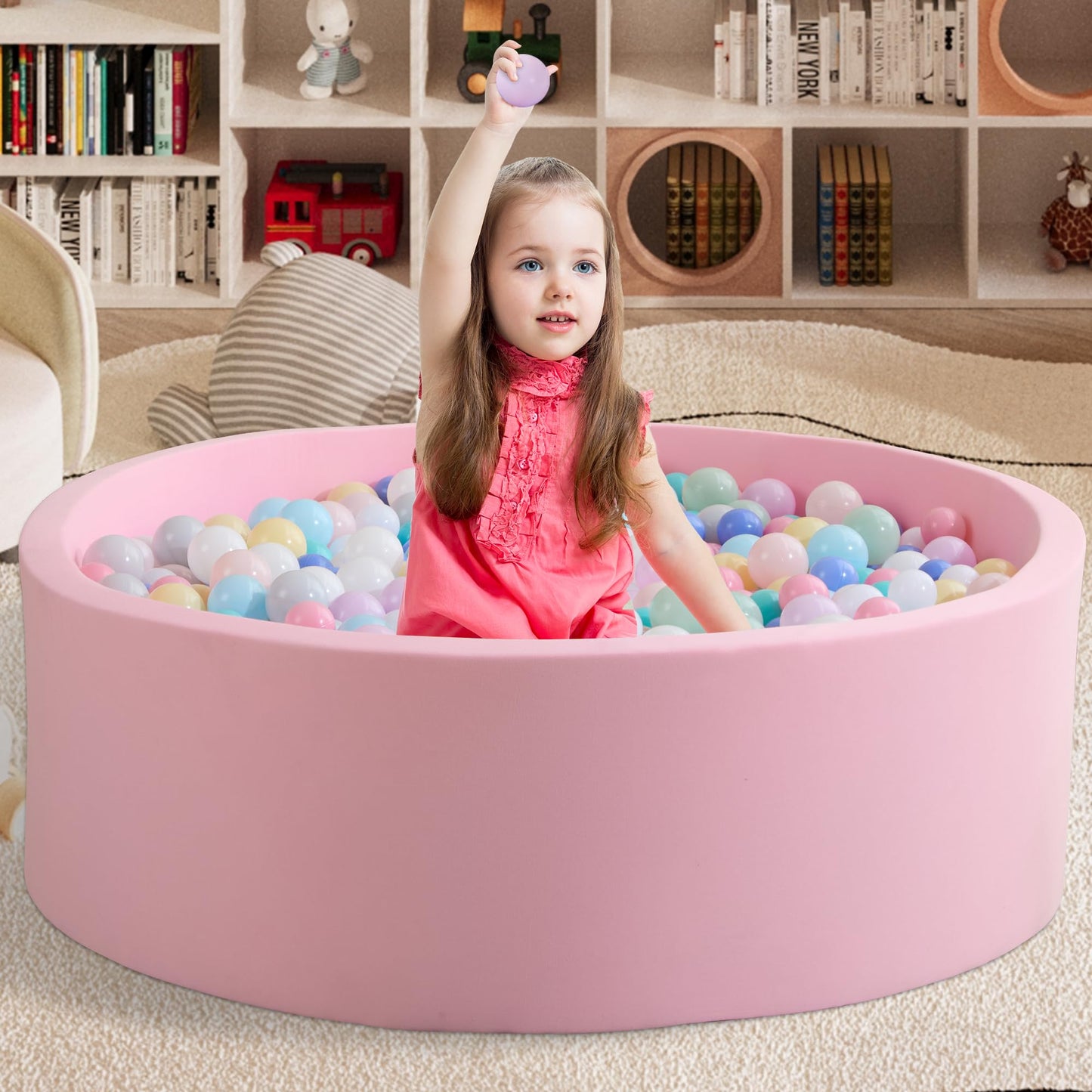 Zedachica Ball Pit for Toddlers – Soft Foam, 47.24'' x 15.75'', Pink (Balls Not Included)