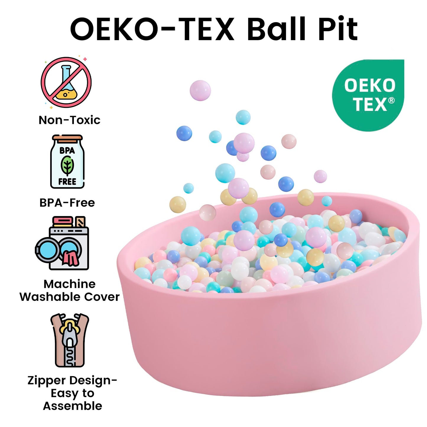 Zedachica Ball Pit for Toddlers – Soft Foam, 47.24'' x 15.75'', Pink (Balls Not Included)